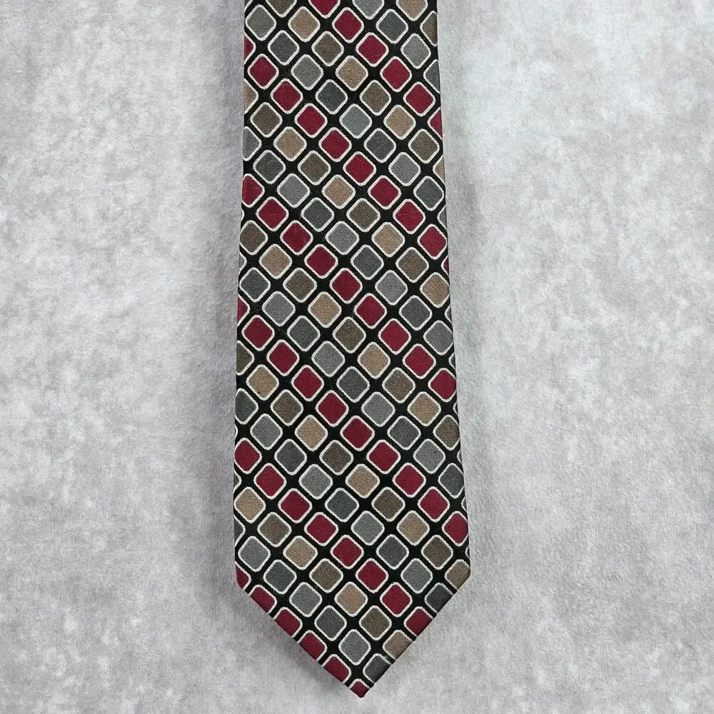 Joseph Abboud Black Red Gray Diamond Geometric Silk Executive Neck Tie Men's‎